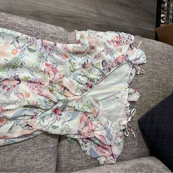 Cinq a Sept Sheilla Ruffled Floral Print High Low V-Neck Midi Dress Size 8 - Picture 5 of 6